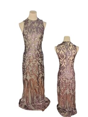 New Windsor Sequined Gray Purple Sleeveless Baroque Prom Dress Size Large